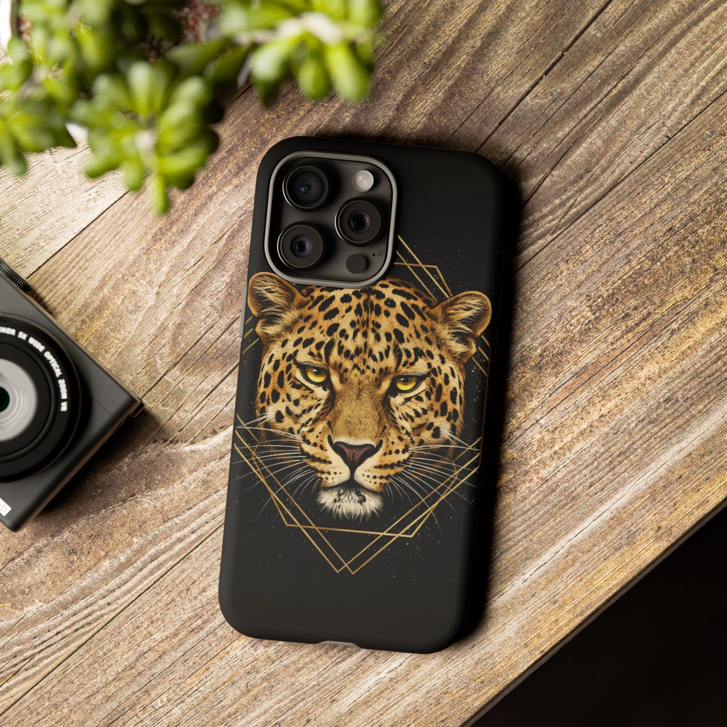 Leopard Phone Case – Black Gold Leopard Head Luxury Animal Tough Case