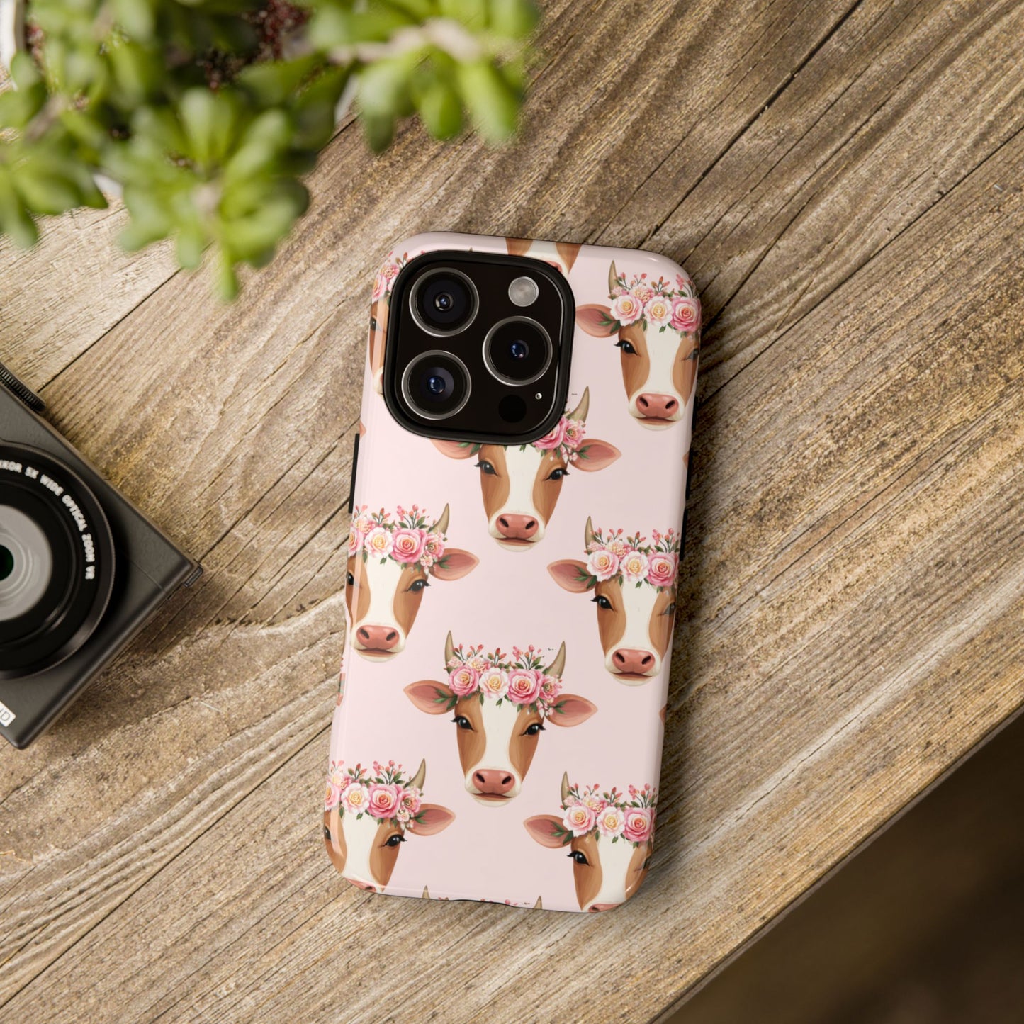 Floral Cow Phone Case – Cute Pink Cow Print Tough Protective Case for Iphone, Samsung Galaxy and Pixel