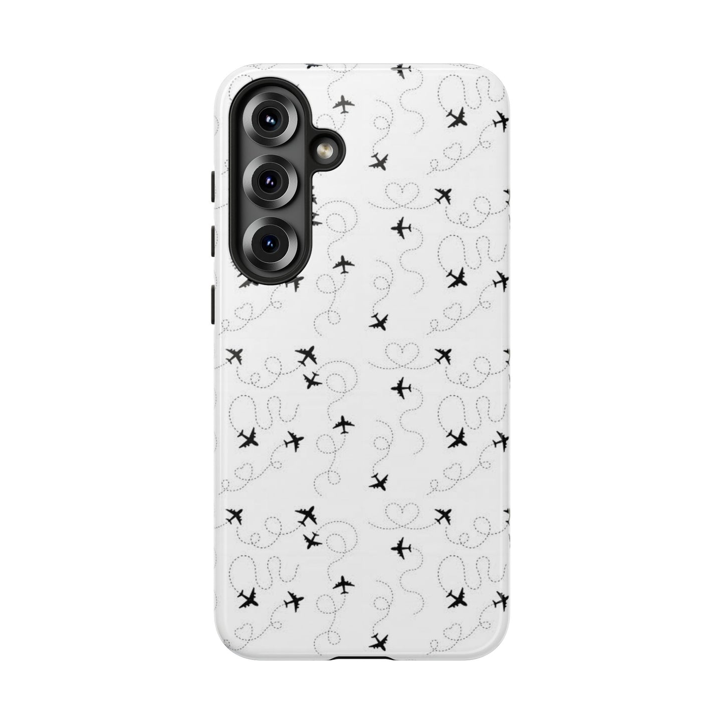 Minimal Paper Airplane Pattern Phone Case – Black White Aesthetic Tough Cover
