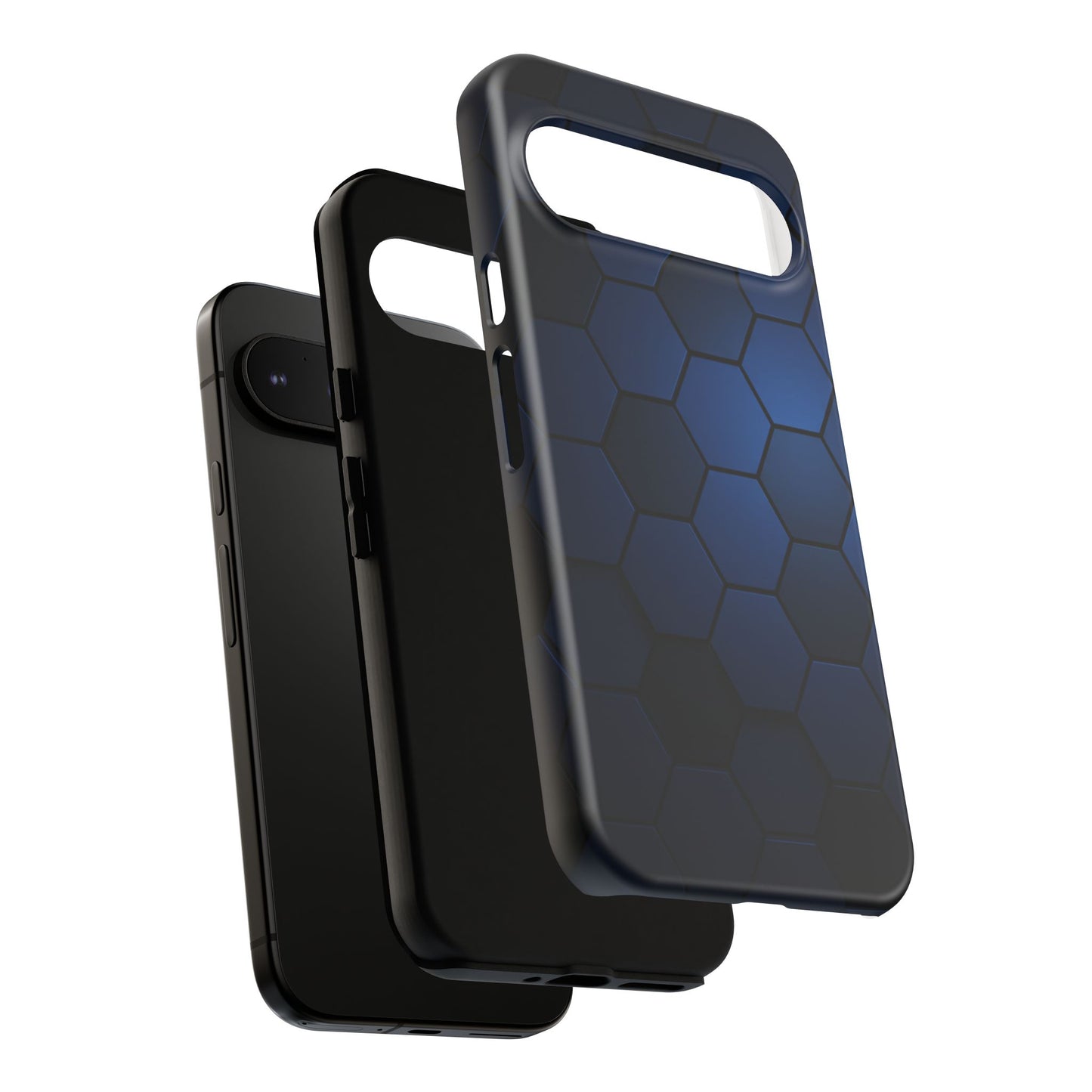Blue Hexagon Gradient Phone Case | Honeycomb Geometric Tech Aesthetic | Minimalist Tough Case for iPhone & Samsung