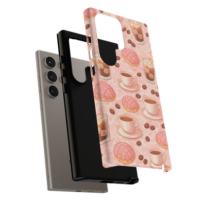 Cute Coffee & Pink Concha Phone Case – Coffee Lover Aesthetic Latte Pattern Tough Case