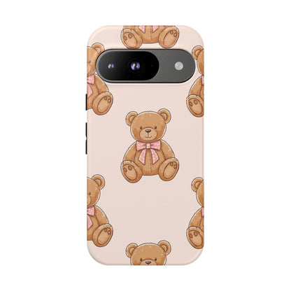 Teddy Bear Phone Case | Cute Coquette Aesthetic Pink Bear Pattern Case | Kawaii Soft Girl iPhone & Samsung Tough Protective Case