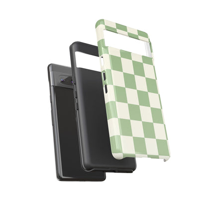 Sage Green Checkerboard Phone Case | Minimal Aesthetic Tough Case