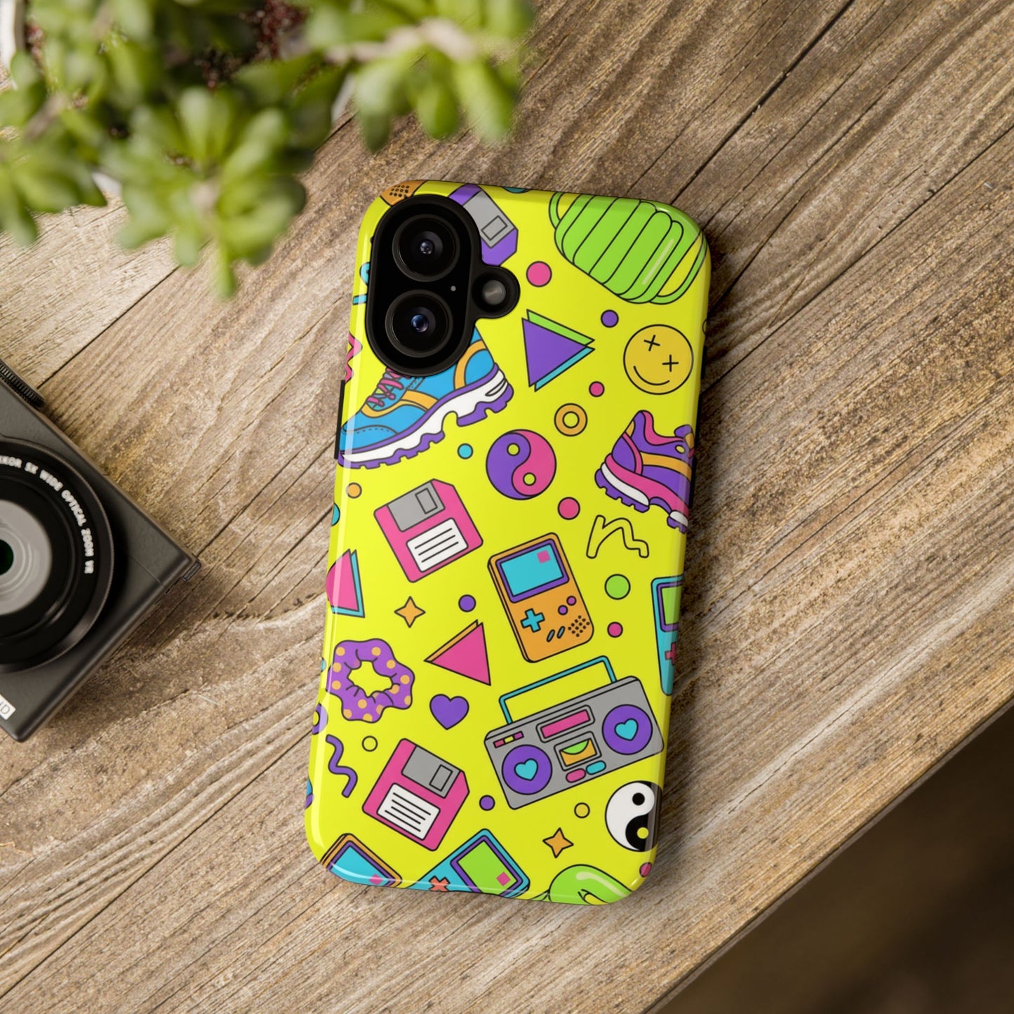 90s Retro Neon Phone Case – Y2K Nostalgia Colorful Icons Tough Protective Case
