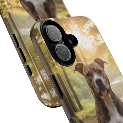 Pitbull Portrait Phone Case | Dog Lover Tough Case, Sunset Forest