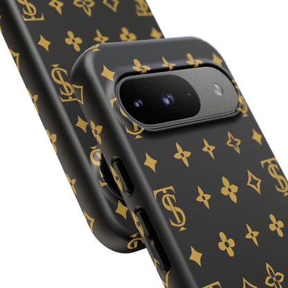 Gold Monogram Pattern Tough Phone Case | Black & Gold Luxury Design for Iphone, Samsung Galaxy and Pixel