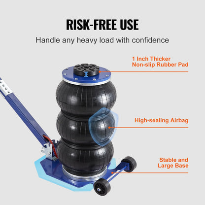 VEVOR Air Jack, 3 Ton/6600 Lbs Triple Bag Air Jack, Airbag Jack with Six Steel Pipes, Lift up to 17.7, 3-5 S Fast Lifting Pneumatic Jack, with Adjustable Long Handles for Cars, Garages, Repair (Blue)