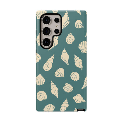 Seashell Pattern Phone Case | Teal Coastal Shells Tough Case for Iphone, Samsung Galaxy and Pixel
