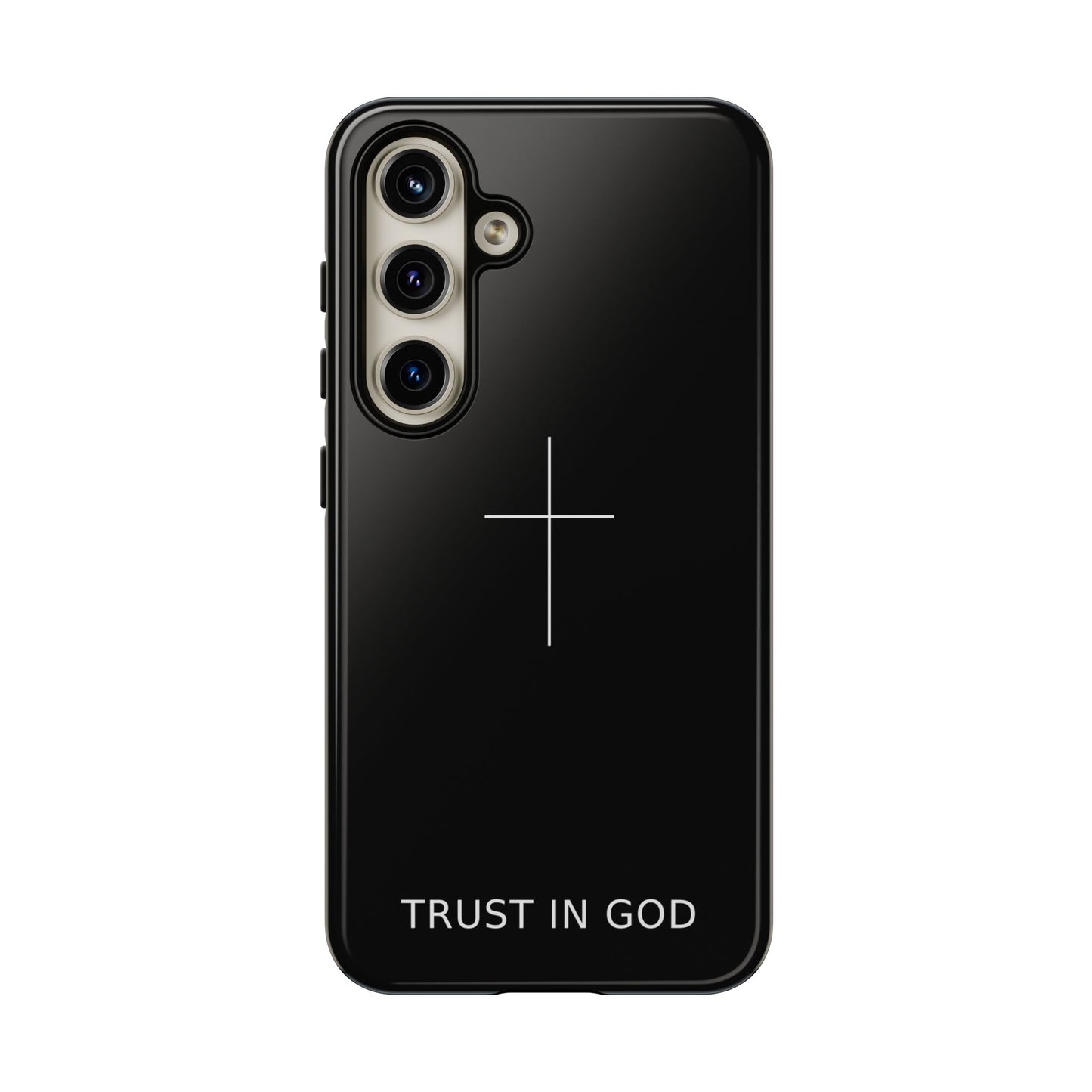 Trust in God Phone Case Minimal Cross Christian Black Tough Cover