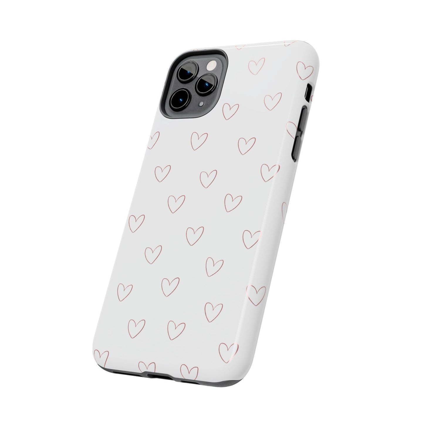 Hand-Drawn Hearts Tough Phone Case | Minimal Pink Heart Pattern