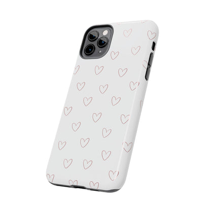 Hand-Drawn Hearts Tough Phone Case | Minimal Pink Heart Pattern