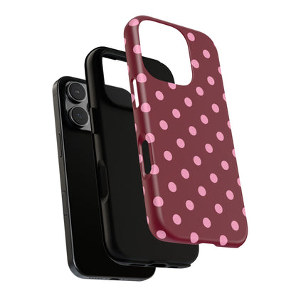 Pink Polka Dot Phone Case – Cute Aesthetic Tough Protective Phone Cover for Iphone, Samsung Galaxy and Pixel