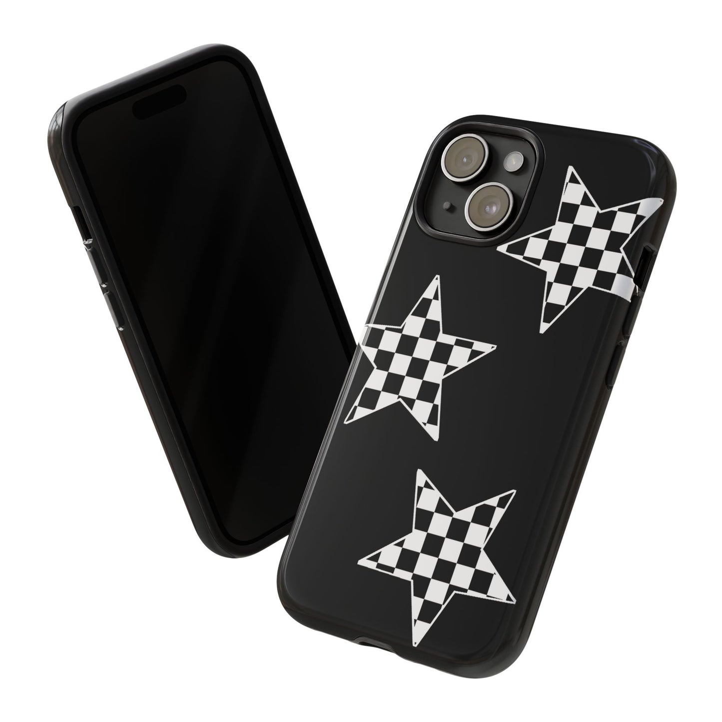 Checkered Star Tough Phone Case – Black Retro Graphic Protective Cover for Iphone, Samsung Galaxy and Pixel