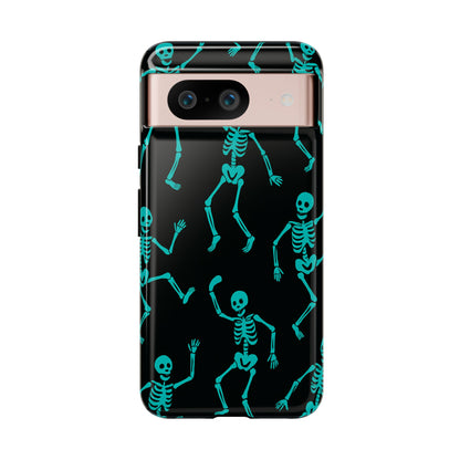 Dancing Teal Skeletons Phone Case | Tough Protective Case for Iphone, Samsung Galaxy and Pixel