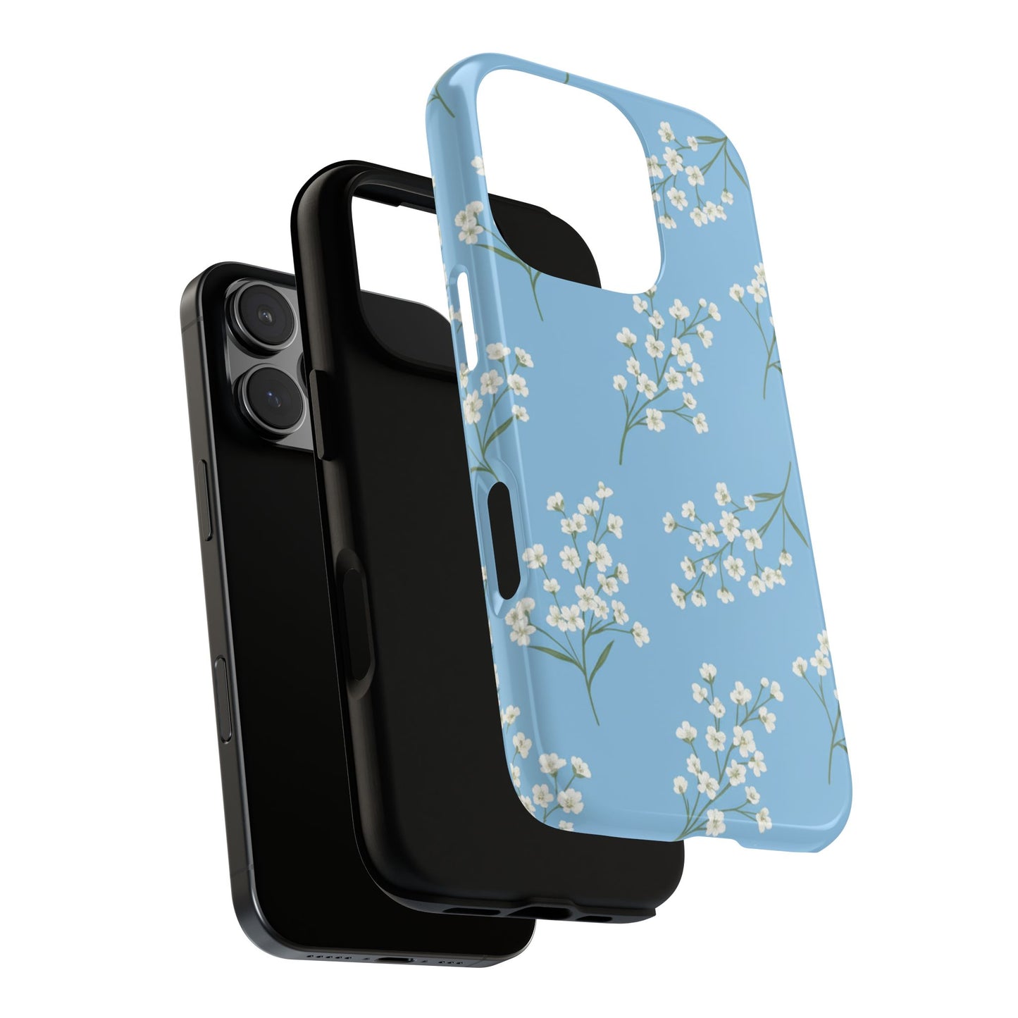 Baby’s Breath Floral Phone Case – Blue Minimal Flower Aesthetic Tough Case