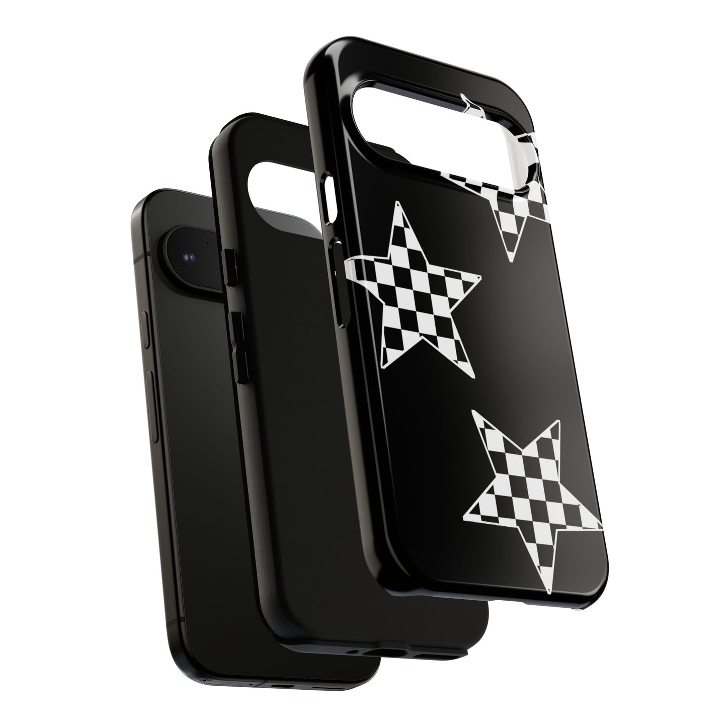 Checkered Star Tough Phone Case – Black Retro Graphic Protective Cover for Iphone, Samsung Galaxy and Pixel