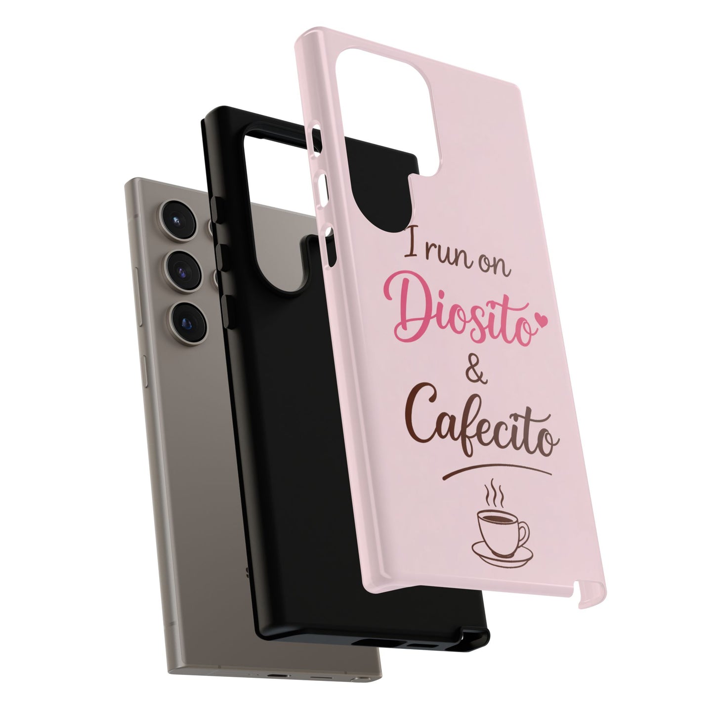 I Run on Diosito y Cafecito Phone Case, Pink Aesthetic Latina Faith Coffee Case, Girly Protective iPhone Samsung Cover