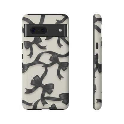 Black Ribbon Bow Phone Case, Minimal Bow Pattern Tough Protective Case