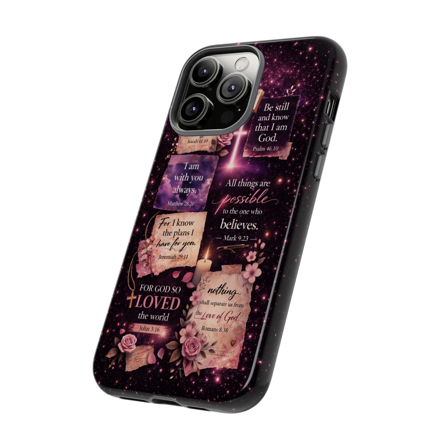 Christian Bible Verse Phone Case Pink Floral Faith Tough Protective Cover Gift