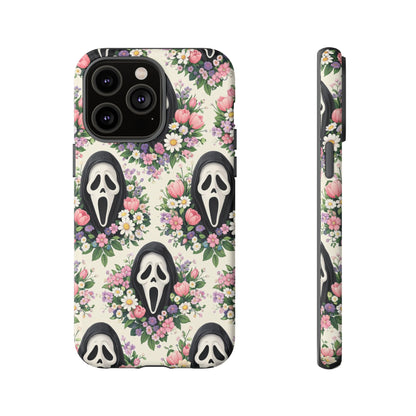 Floral Ghost Face Aesthetic Phone Case – Cute Spooky Tough Cover