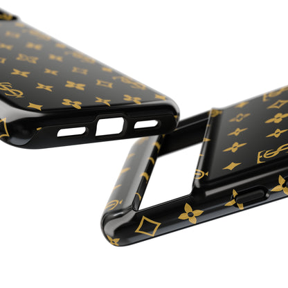 Gold Monogram Pattern Tough Phone Case | Black & Gold Luxury Design for Iphone, Samsung Galaxy and Pixel