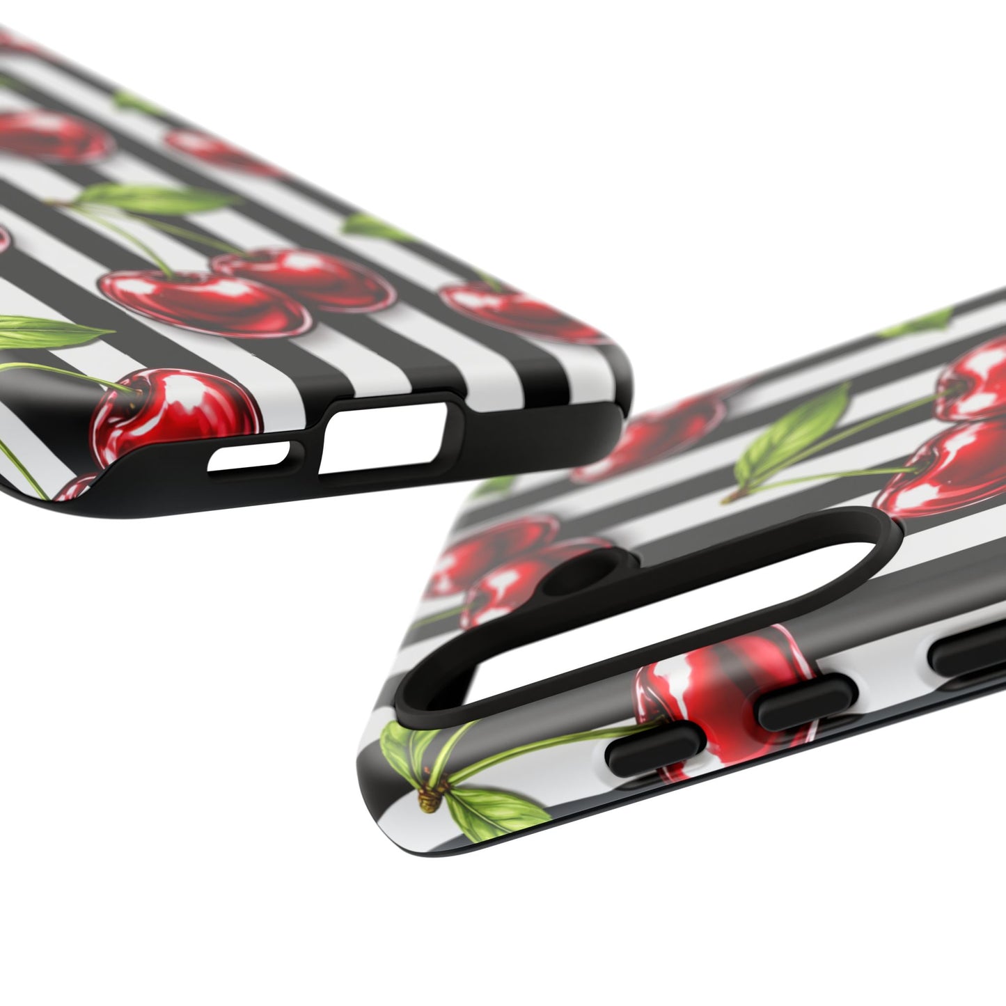 Cherry Pattern Phone Case Black White Stripe Retro Aesthetic Tough Cover