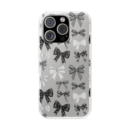 Black & White Bow Pattern Phone Case | Minimal Coquette Flexi Case