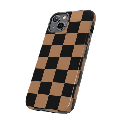 Brown Checkered Phone Case | Aesthetic Checkerboard iPhone & Samsung Tough Case