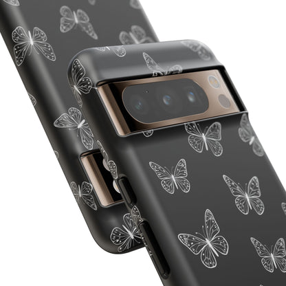 White Butterfly Pattern Phone Case – Dark Aesthetic Monochrome Tough Cover