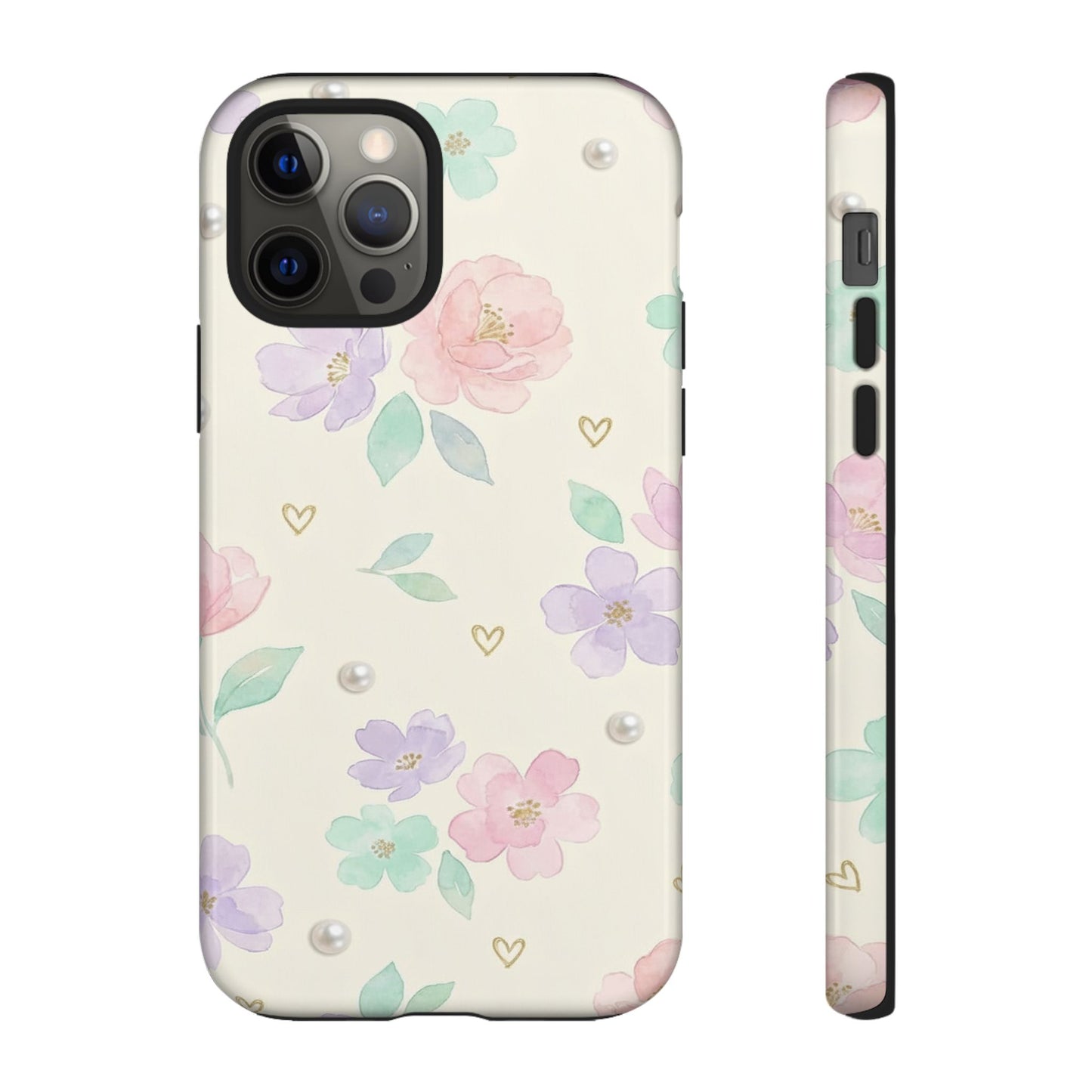 Pastel Floral Phone Case – Coquette Watercolor Flower Hearts Tough Case (iPhone, Samsung, Pixel)