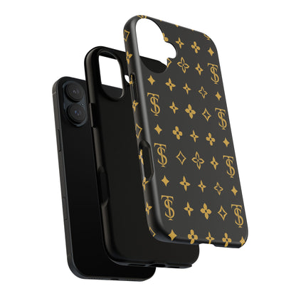 Gold Monogram Pattern Tough Phone Case | Black & Gold Luxury Design for Iphone, Samsung Galaxy and Pixel