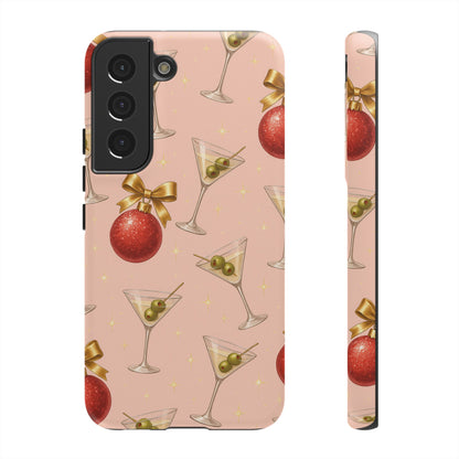 Cocktail Ornament Phone Case – Pink Martini & Cherry Pattern | Glossy or Matte for Iphone, Samsung Galaxy and Pixel