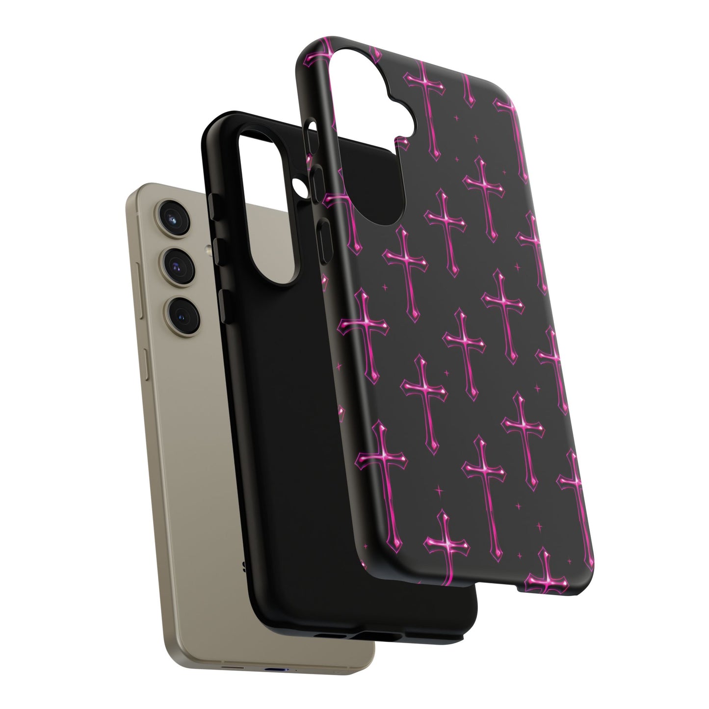 Neon Pink Cross Pattern Phone Case | Tough Protective Case for Iphone, Samsung Galaxy and Pixel