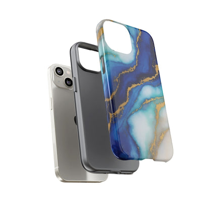 Blue & Gold Marble Phone Case – Luxury Resin Art Tough Case (iPhone, Samsung, Pixel)