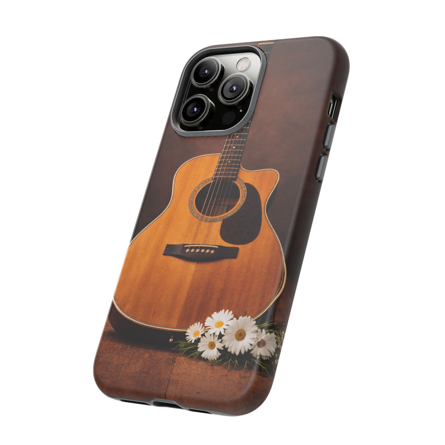 Acoustic Guitar Daisy Phone Case | Rustic Music Lover Tough Cover