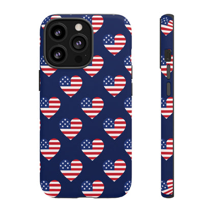 Patriotic American Flag Heart Phone Case – Tough Shockproof, USA Stars & Stripes for Iphone, Samsung Galaxy and Pixel