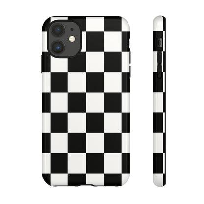 Black & White Checkerboard Phone Case – Classic Aesthetic Tough Protective Case