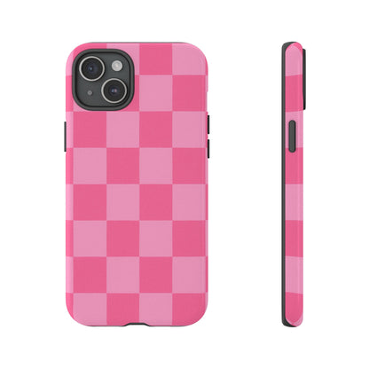 Pink Checkerboard Phone Case | Cute Aesthetic Checkered iPhone & Samsung Tough Case