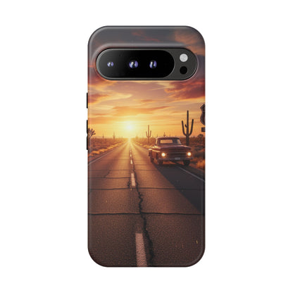 Route 66 Sunset Desert Highway Phone Case – Road Trip Travel Aesthetic Tough Case
