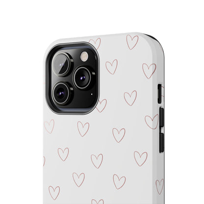 Hand-Drawn Hearts Tough Phone Case | Minimal Pink Heart Pattern