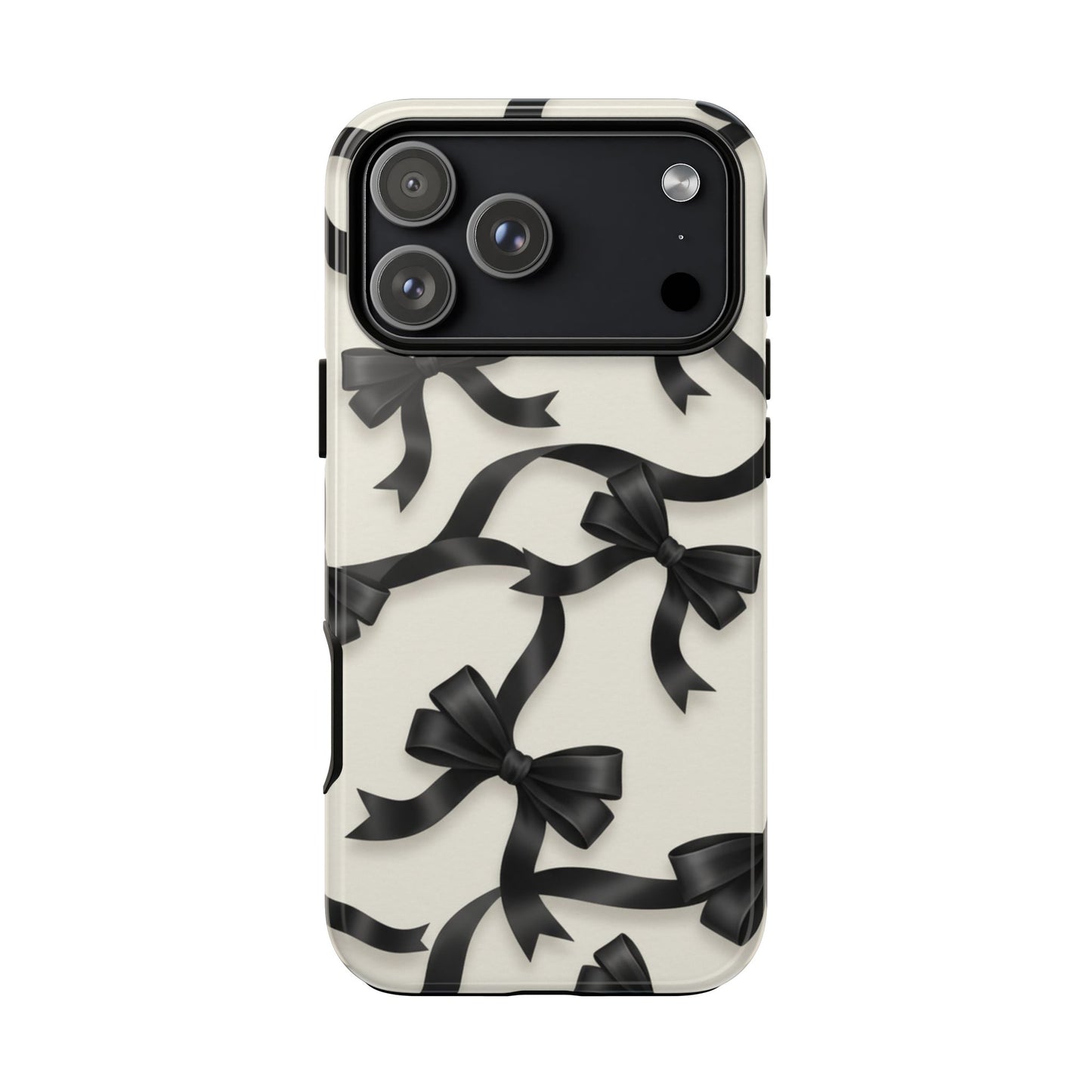 Black Ribbon Bow Phone Case, Minimal Bow Pattern Tough Protective Case