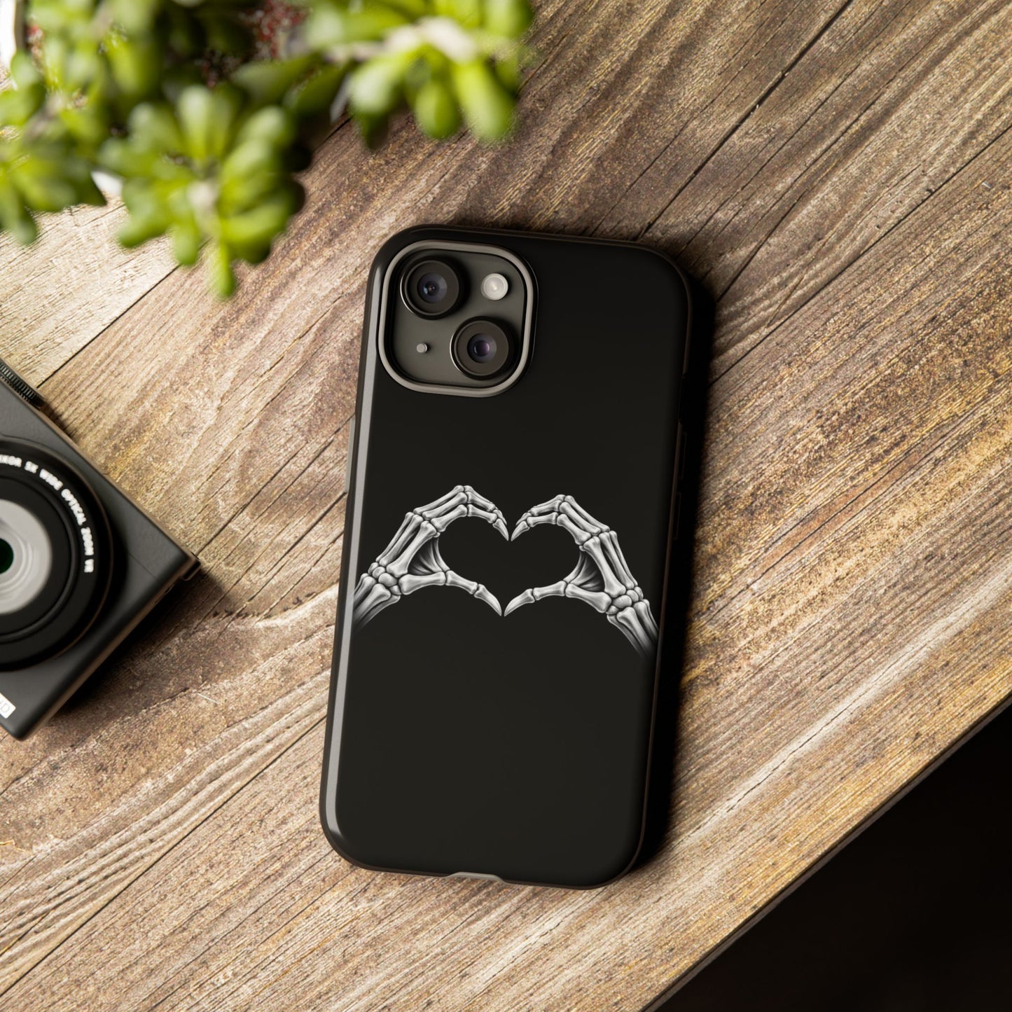Skeleton Hands Heart Phone Case | Gothic Black Protective Cover