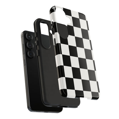 Black & White Checkerboard Phone Case – Classic Aesthetic Tough Protective Case