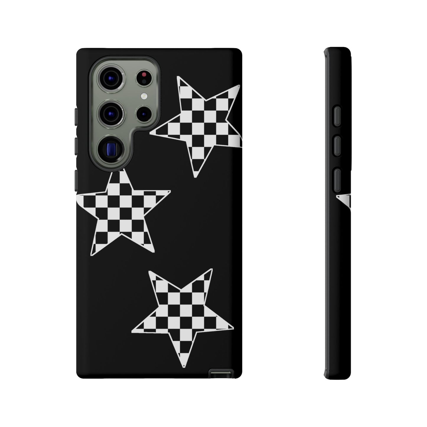 Checkered Star Tough Phone Case – Black Retro Graphic Protective Cover for Iphone, Samsung Galaxy and Pixel