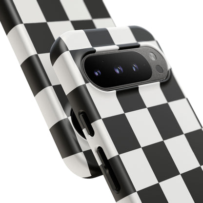 Black & White Checkerboard Phone Case – Classic Aesthetic Tough Protective Case
