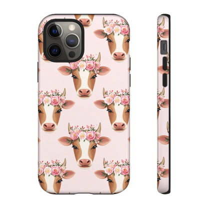 Floral Cow Phone Case – Cute Pink Cow Print Tough Protective Case for Iphone, Samsung Galaxy and Pixel