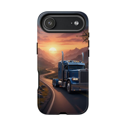 Semi Truck Sunset Phone Case | Trucker Gift | Diesel Truck Highway Road iPhone & Samsung Tough Protective Case