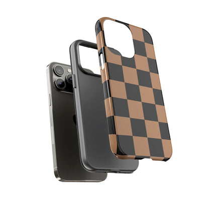 Brown Checkered Phone Case | Aesthetic Checkerboard iPhone & Samsung Tough Case