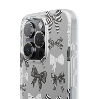 Black & White Bow Pattern Phone Case | Minimal Coquette Flexi Case