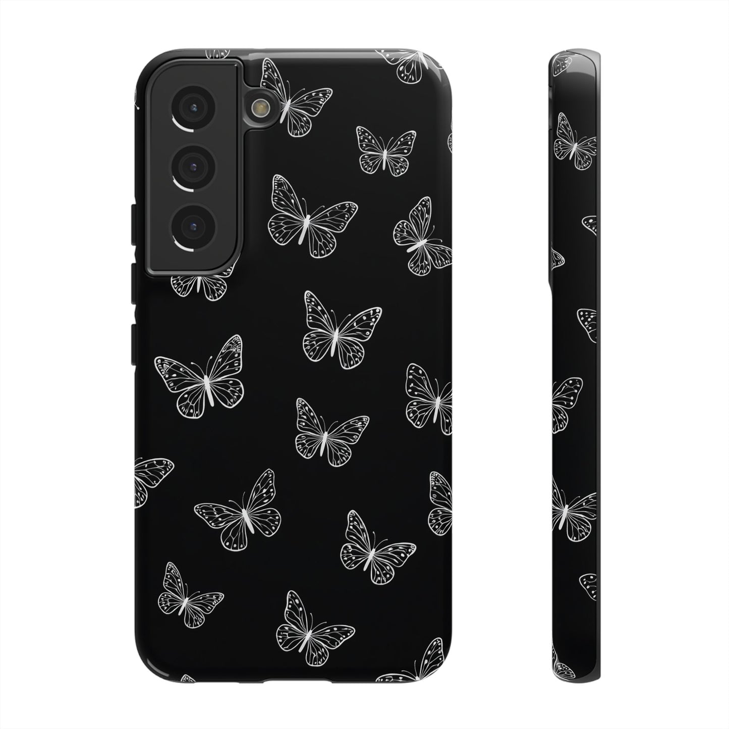 White Butterfly Pattern Phone Case – Dark Aesthetic Monochrome Tough Cover